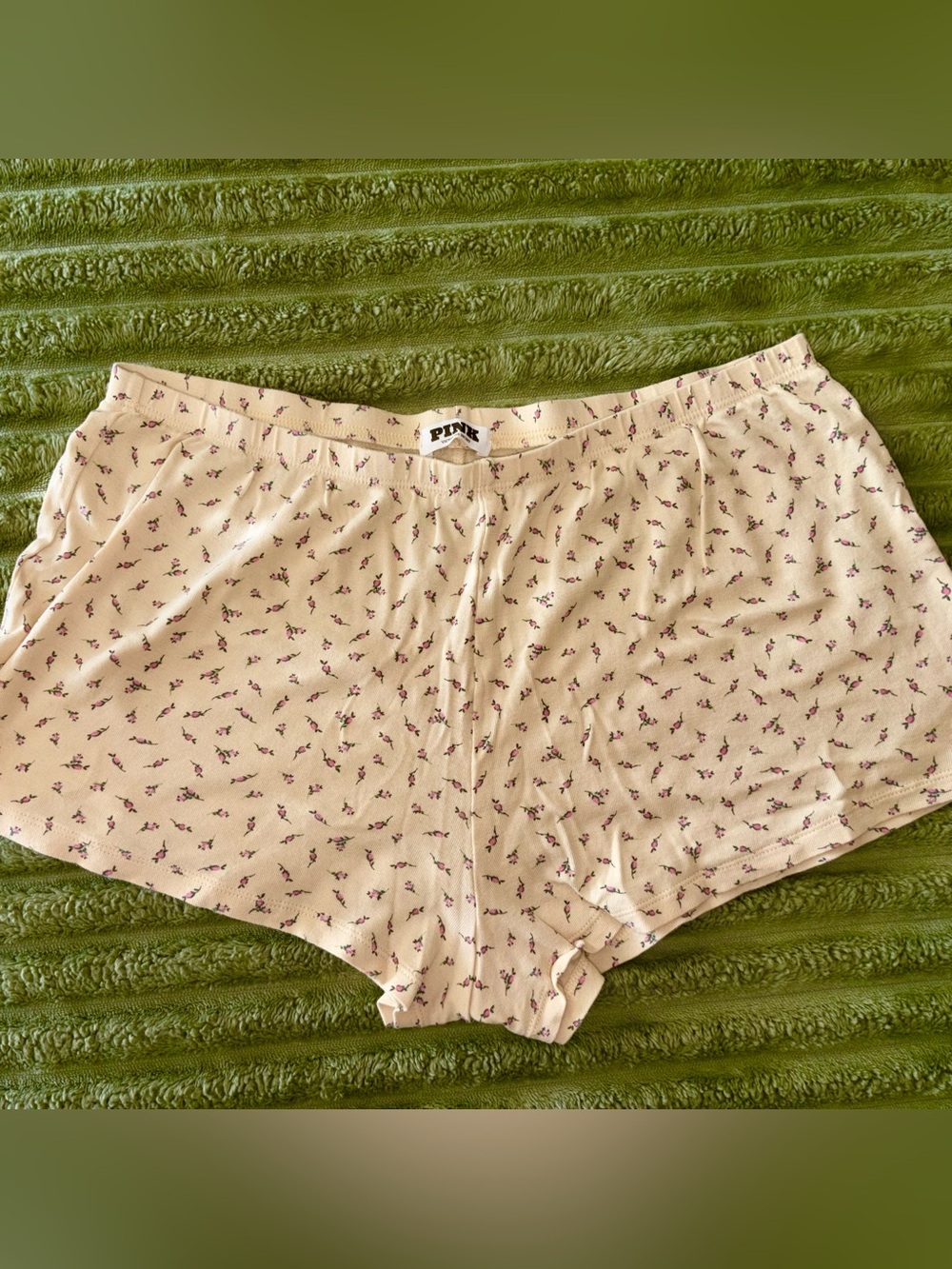VS PINK Floral Boyshorts - Pastel Yellow with Pink Floral Print